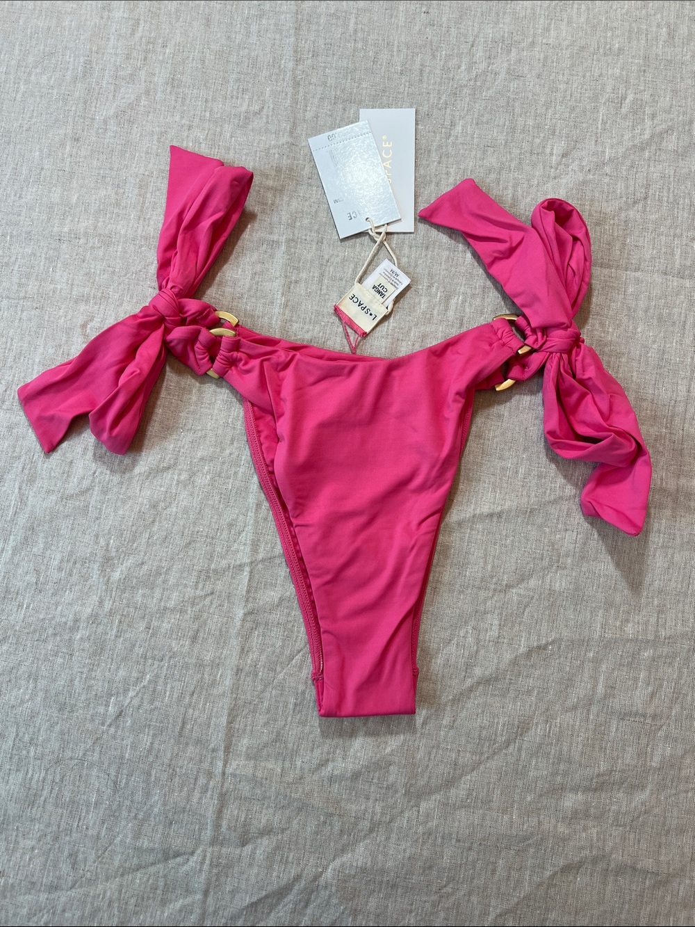 l*space Hot Pink Cosmo Kiki Bikini Bottom Tanga with Tie Details. Size M. NWT